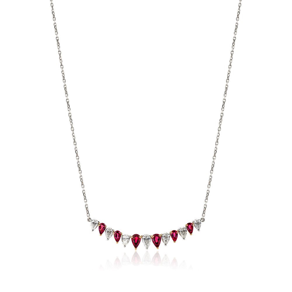 KESSARIS - Ruby Diamond Drops Necklace
