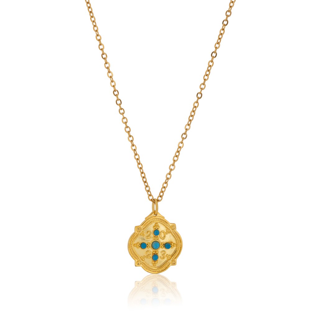 KESSARIS - Lucky Charm 2023 Turquoise Cross Silver Konstantinato Necklace