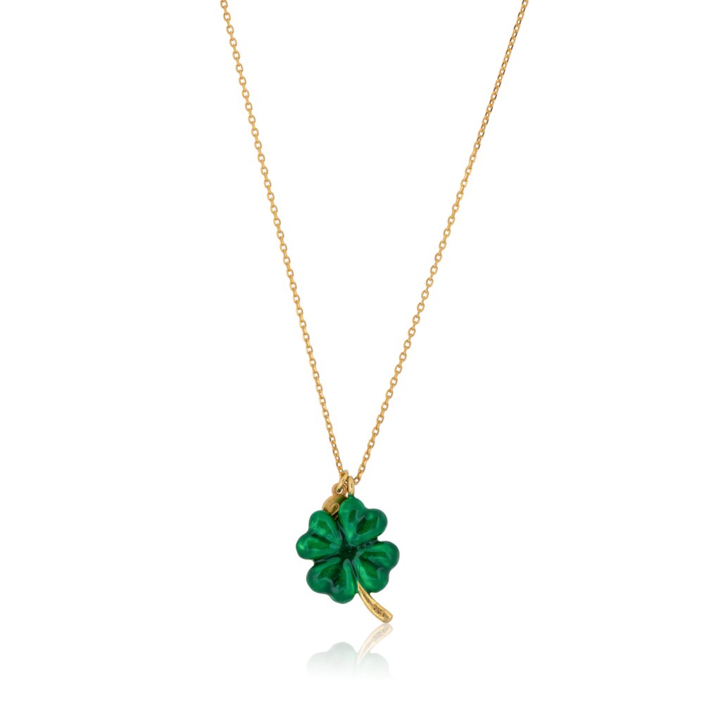 KESSARIS - Lucky Charm 2023 Green Four-Leaf Clover Necklace Gold Plated