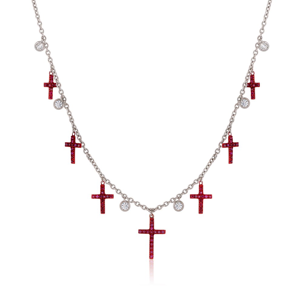 KESSARIS - Ruby Crosses Diamond Necklace