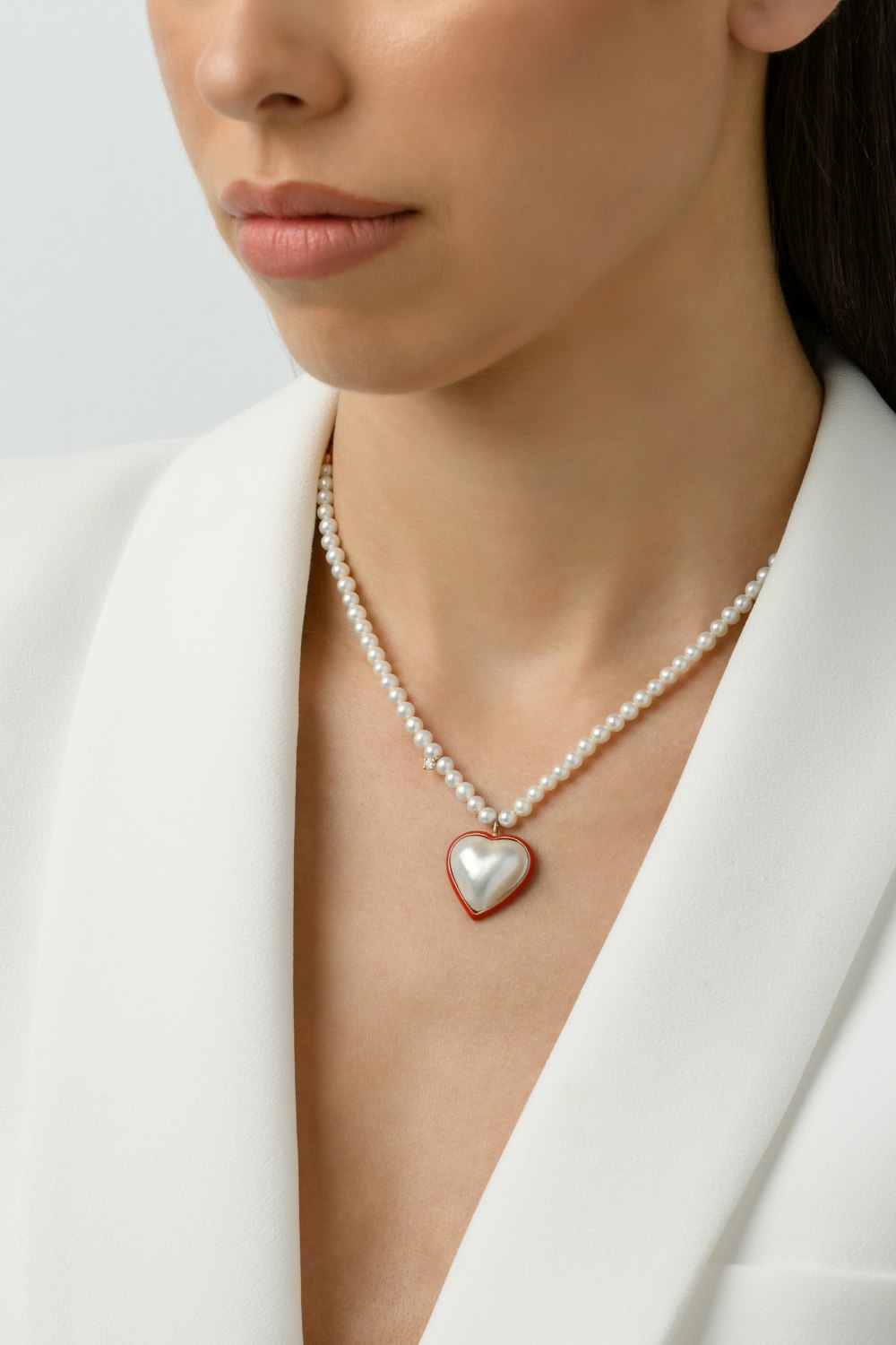 KESSARIS - Pearl Diamond Heart Necklace