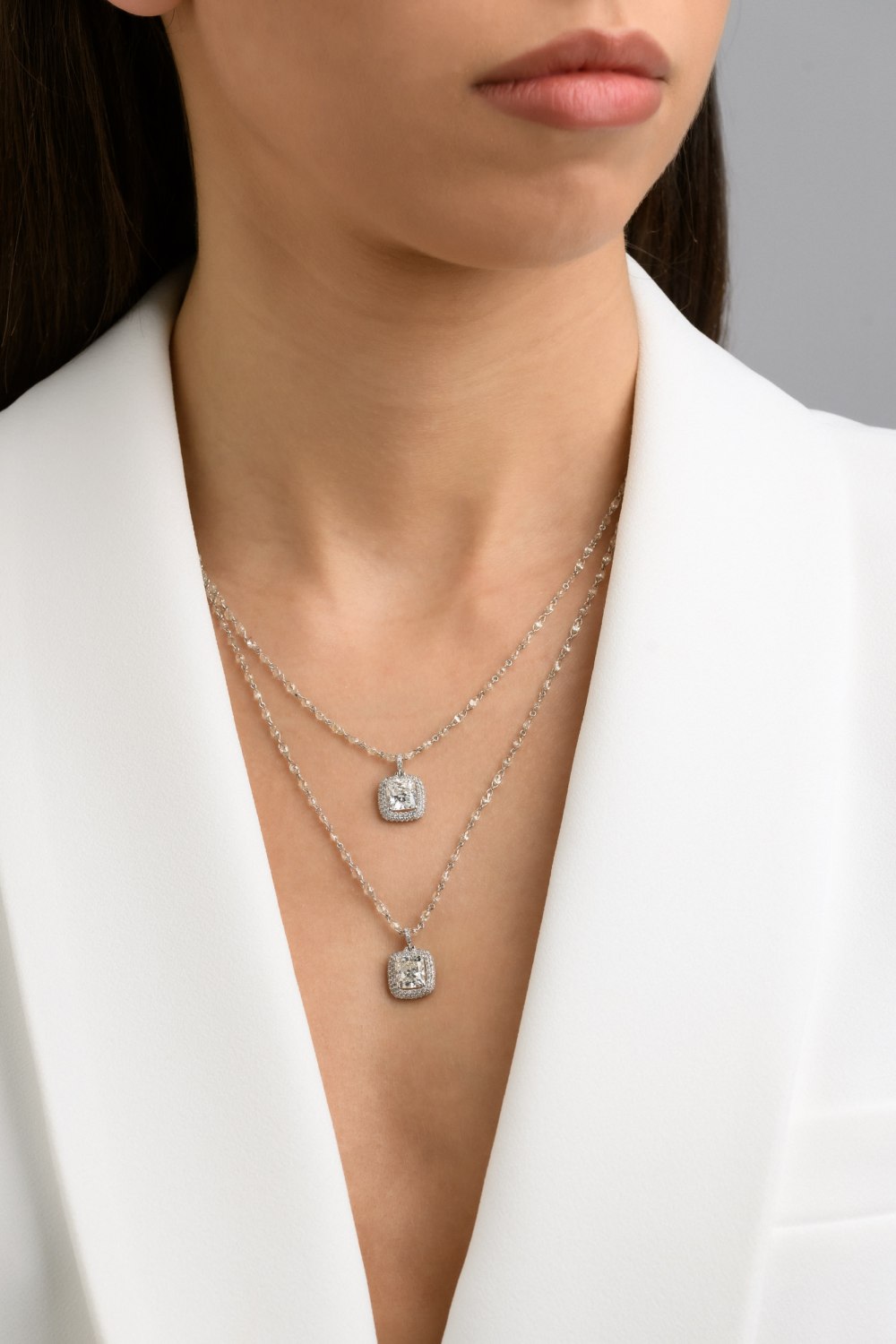 KESSARIS - Diamond Double Pendant Necklace