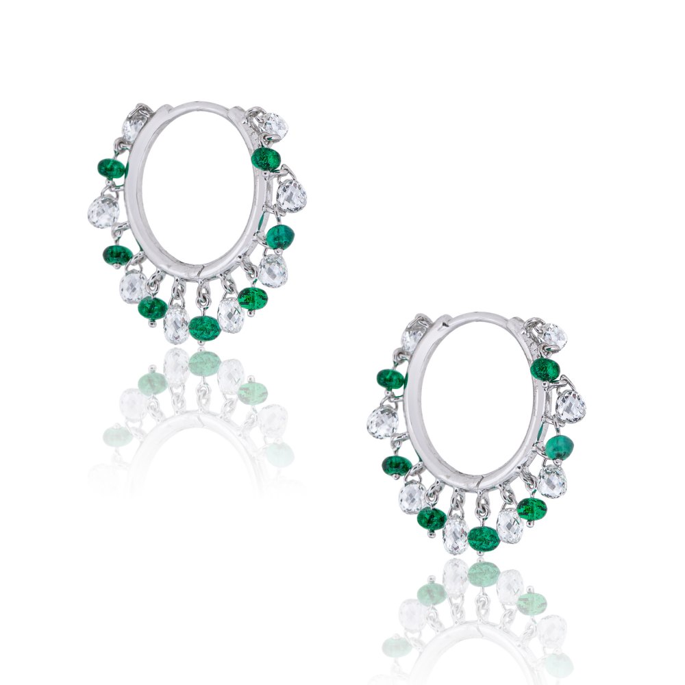 KESSARIS - Emerald Diamond Huggie Earrings