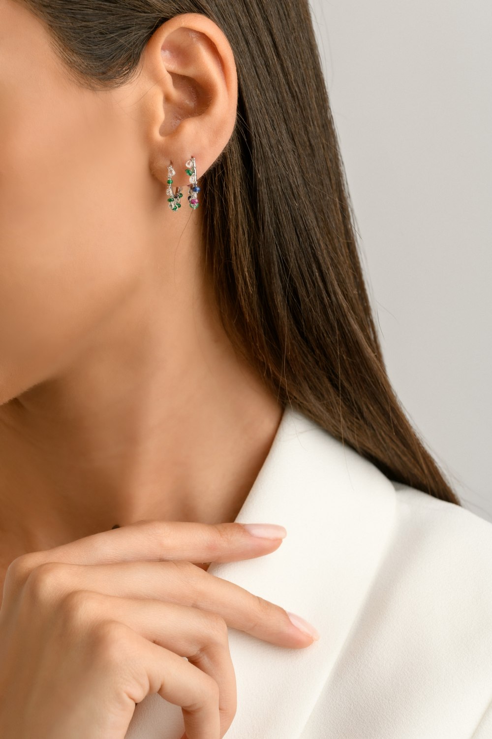 KESSARIS - Emerald Diamond Huggie Earrings