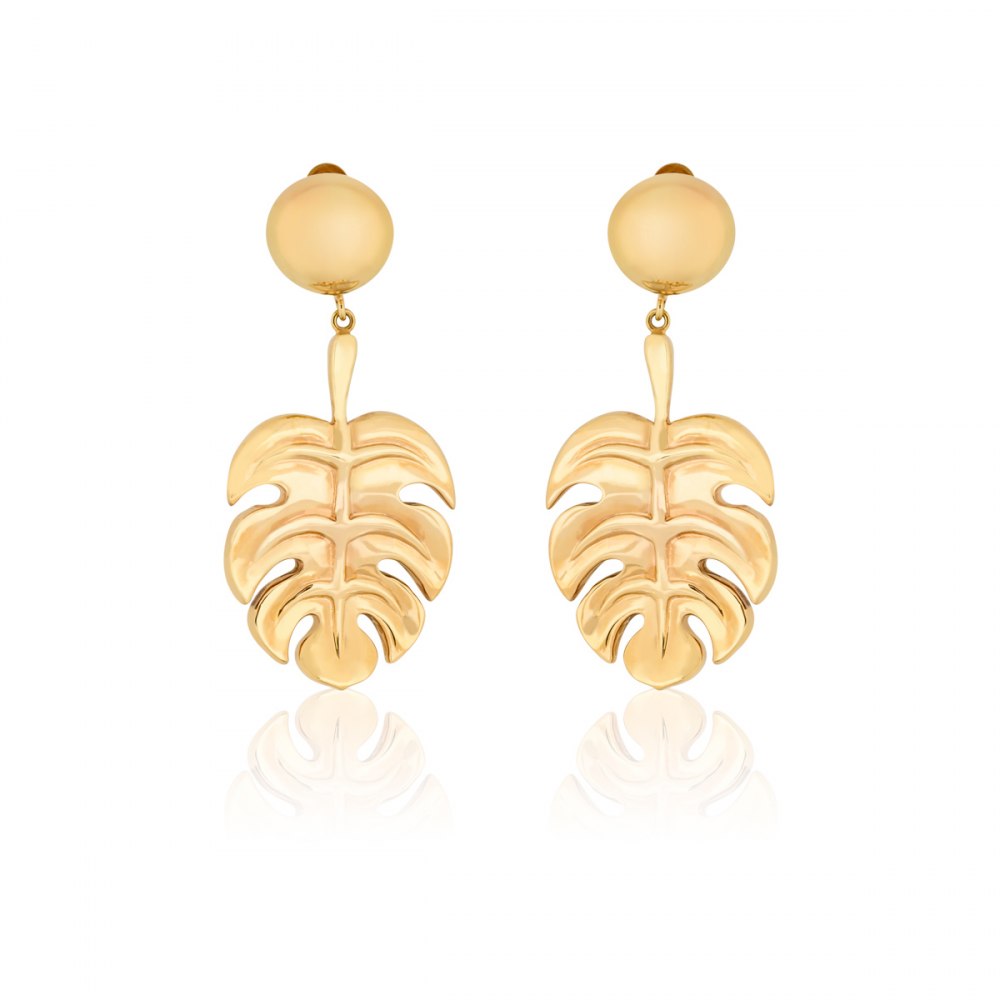 Gold Hanging Monstera Statement Earrings