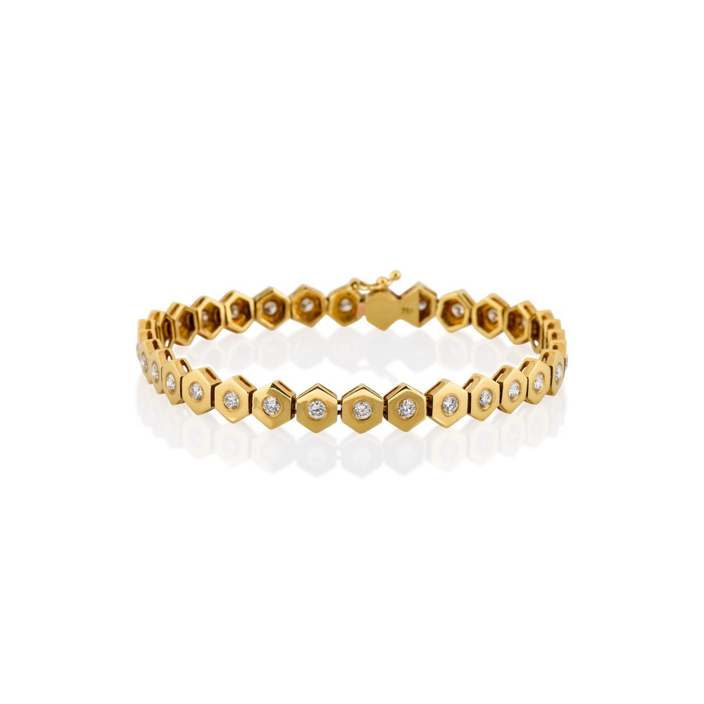 Gold Diamond Bracelet with Hexagonal Motif