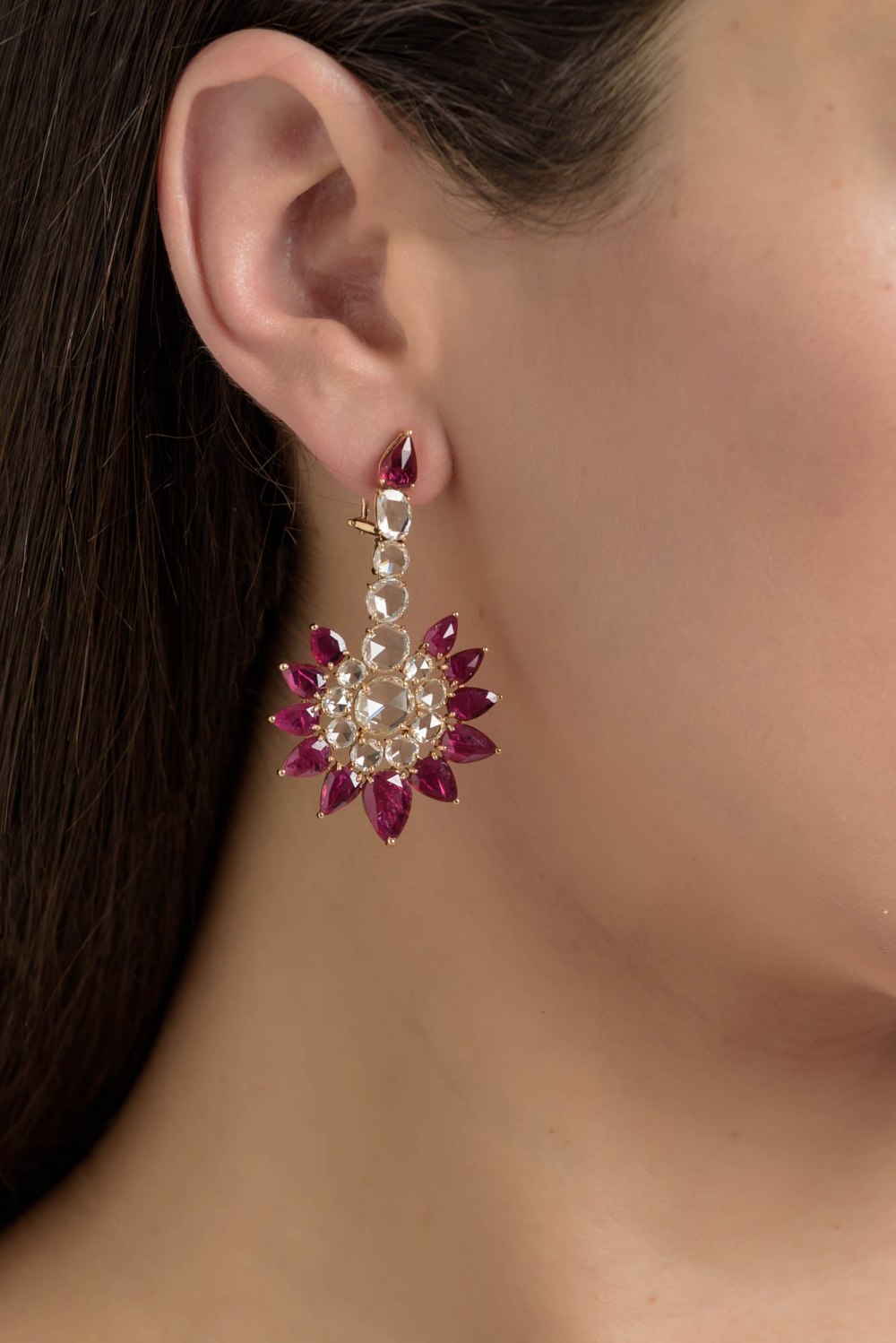 Ruby & Rose Cut Diamond Fan Drop Earrings