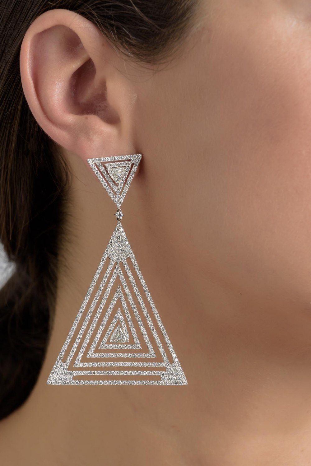 Statement Geometrical Triangle Diamond Earrings