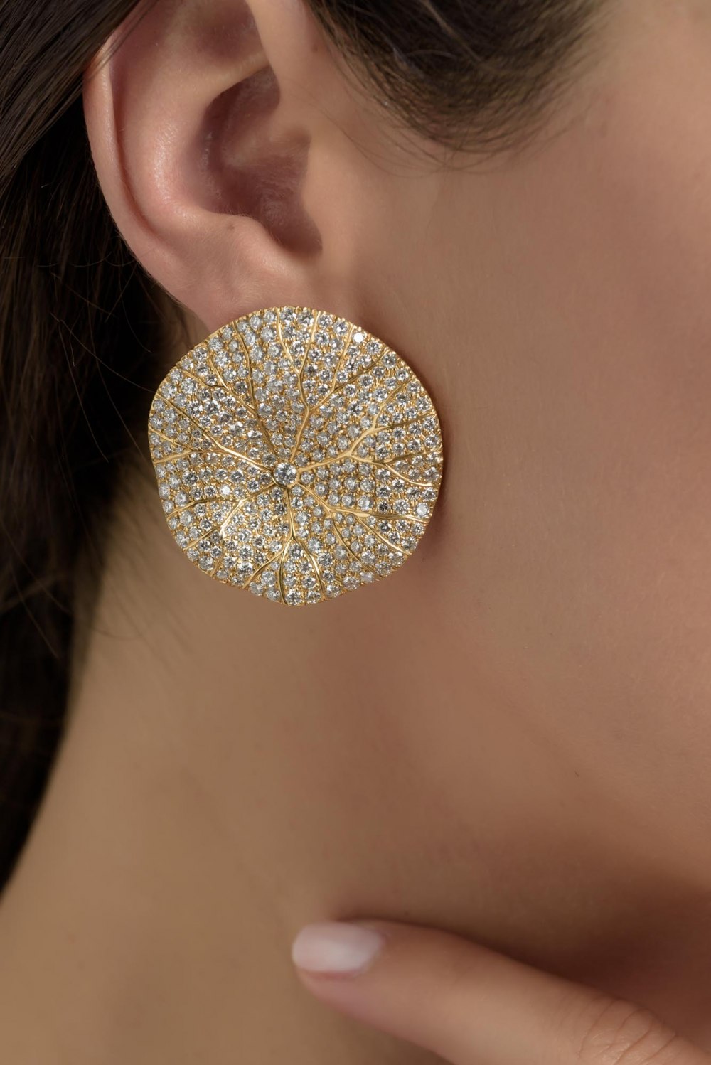 Statement Water Lily Leaves Diamond Earrings
