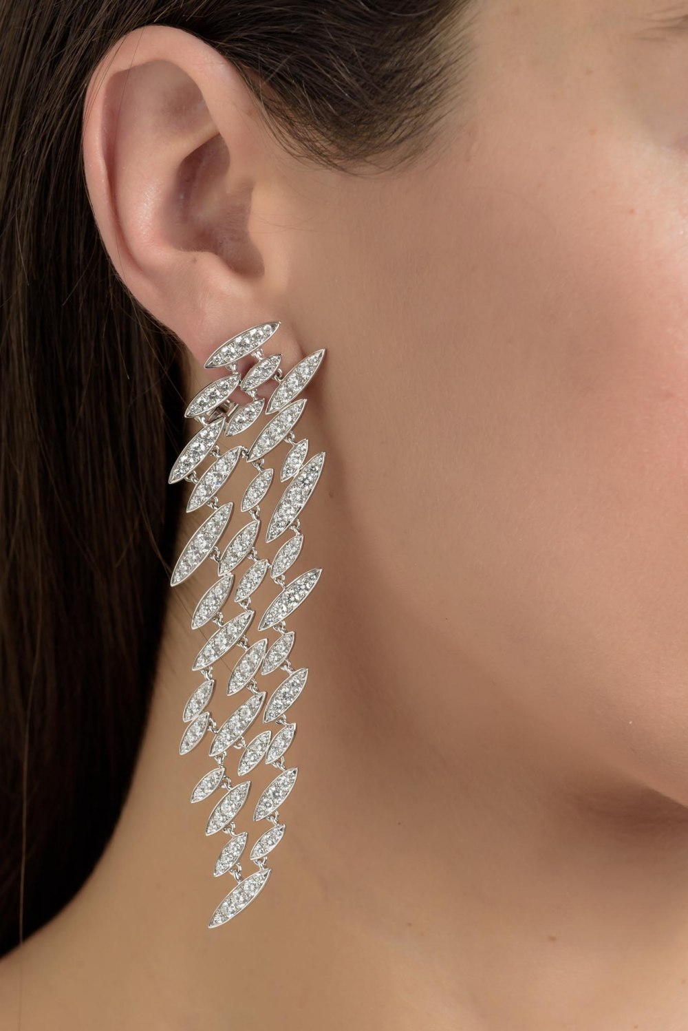 Hanging Elliptical Motives Full Pave Diamond Earrings