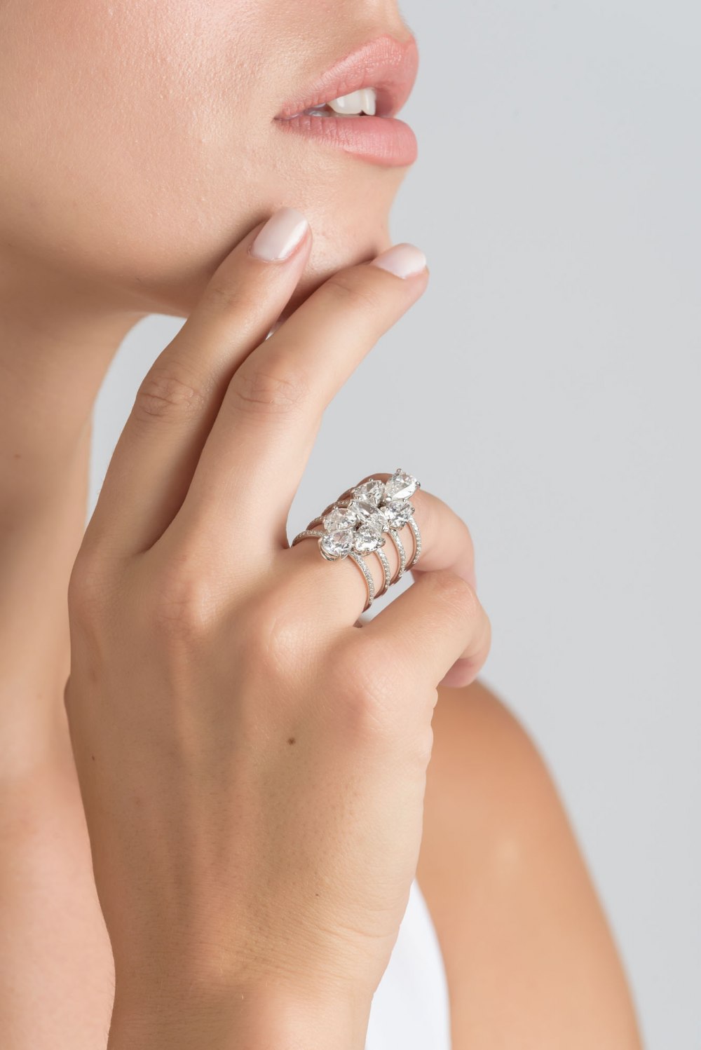 Marquise, Pear & Brilliant Cut Diamond Four Row Ring 