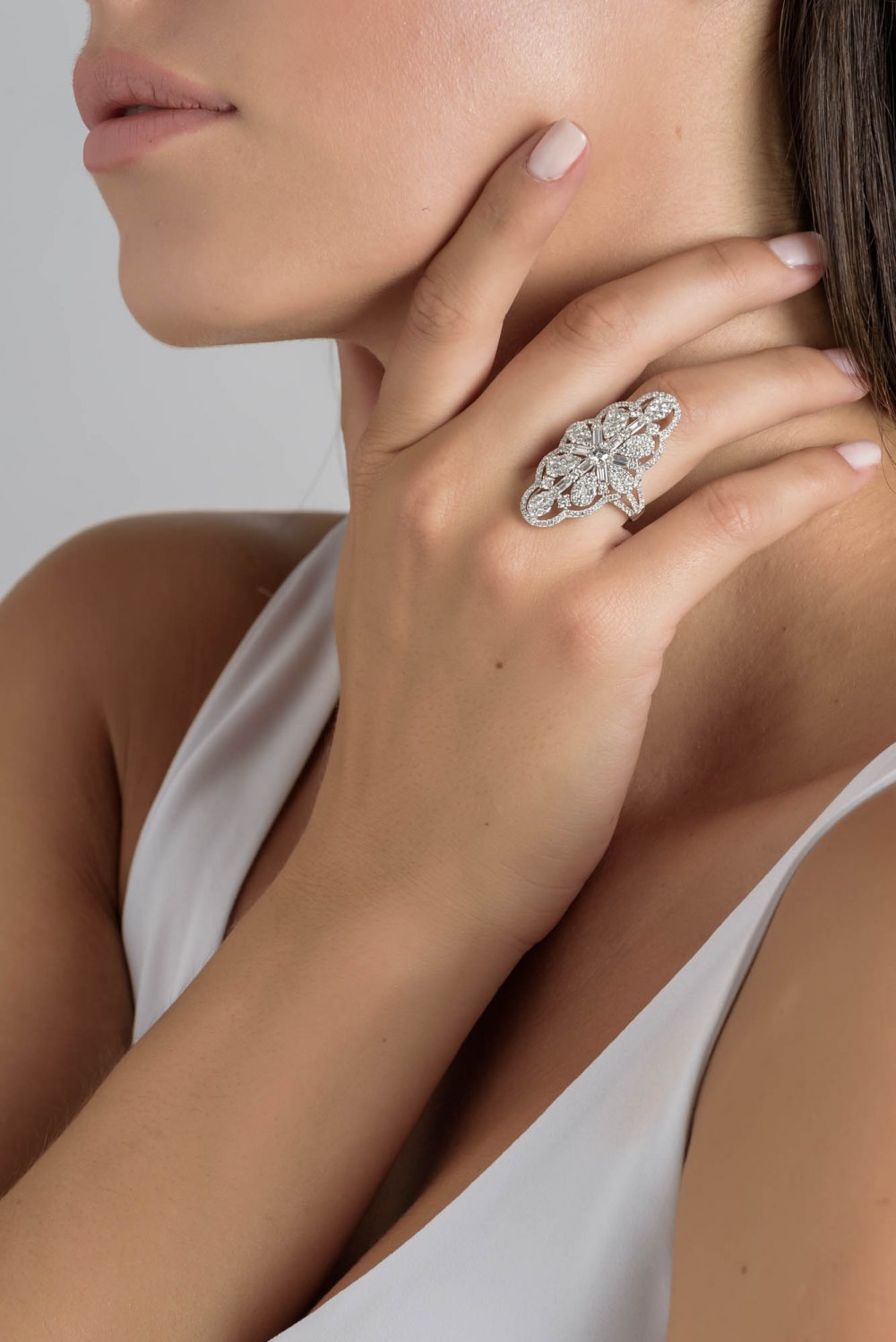 Brilliant and Baguette Cut Cluster Diamond Ring