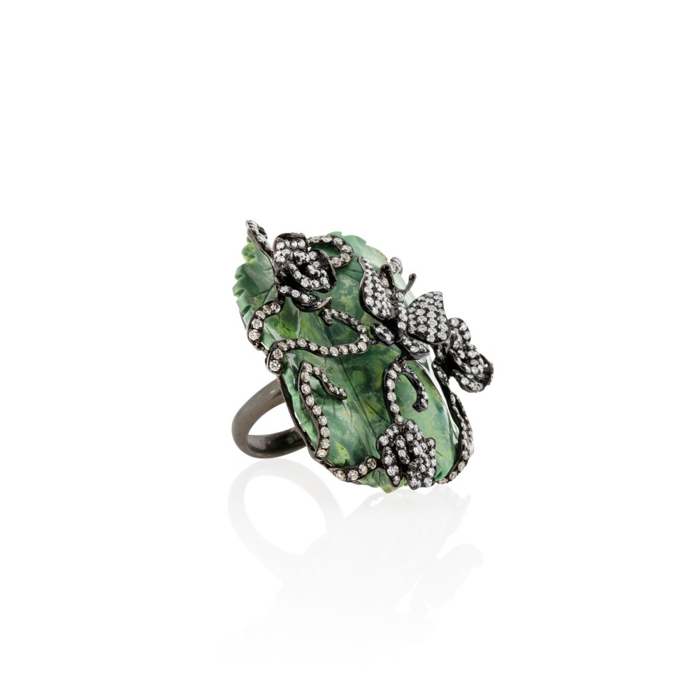 Floral Jade & Diamond Statement Ring