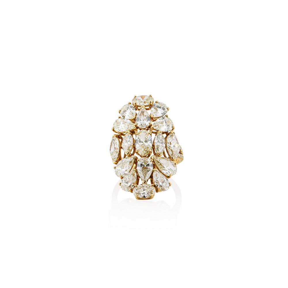 Marquise, Pear and Oval Cut Cluster Yellow Diamond Ring