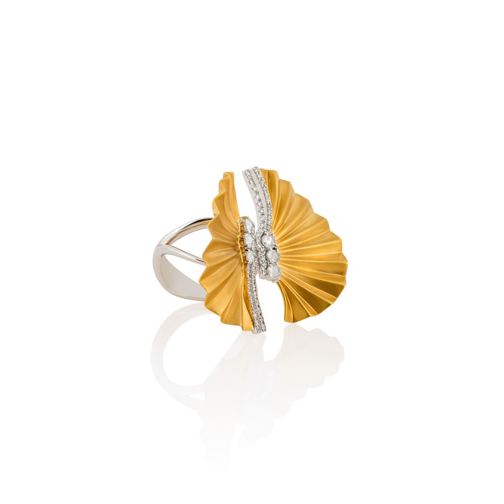 Gold Plisse Double Ring