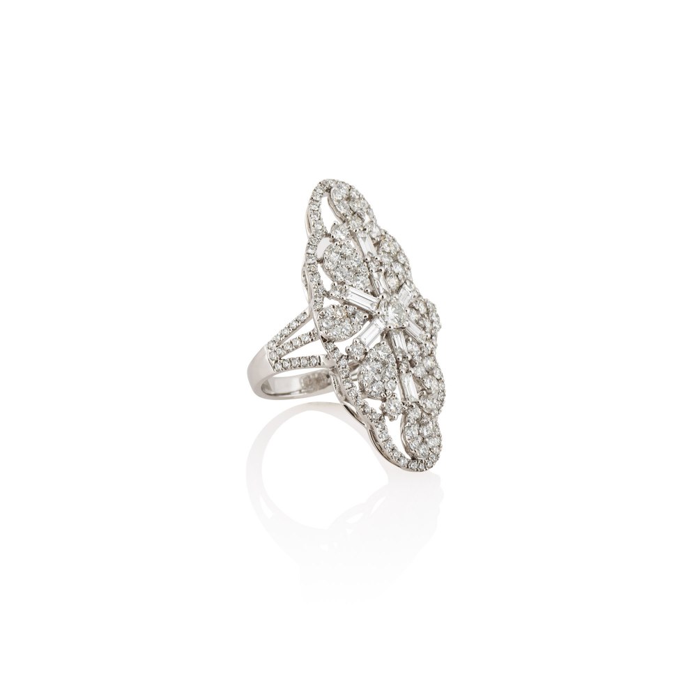 Brilliant and Baguette Cut Cluster Diamond Ring