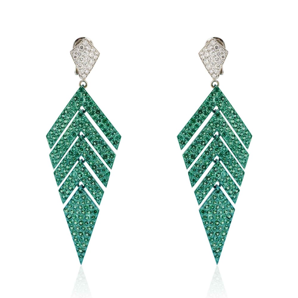 Geometric Emerald Diamond Earrings