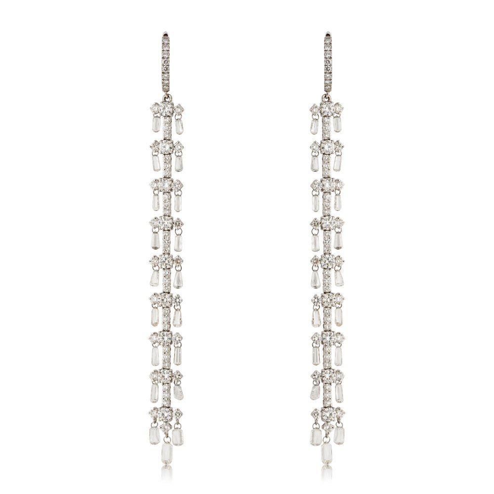 Brilliant and Briolette Diamonds Hanging Row Earrings