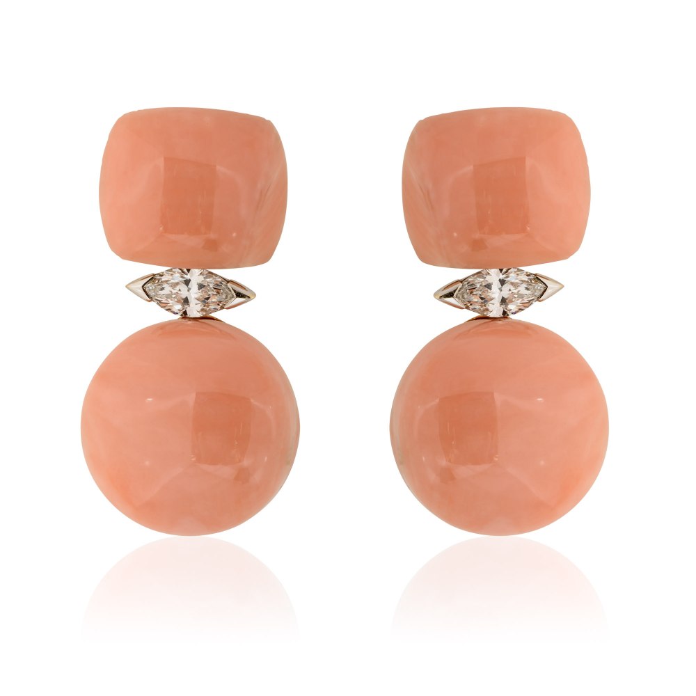 Natural Coral & Marquise Diamond Earrings