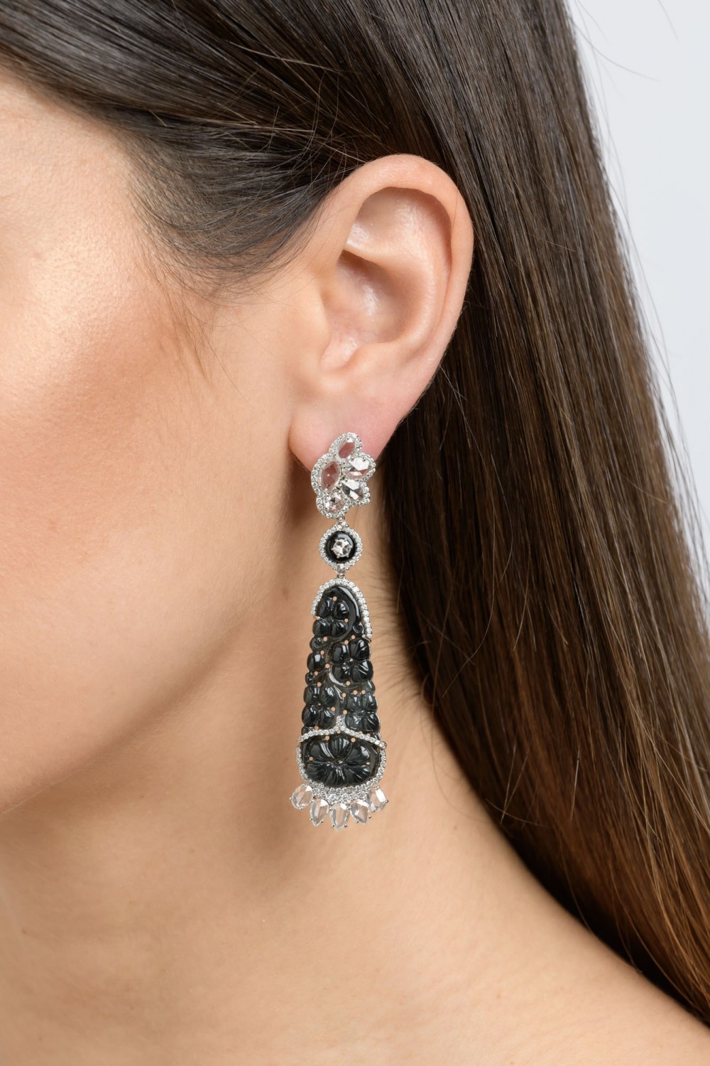 Black Jade & Diamond Chandelier Earrings