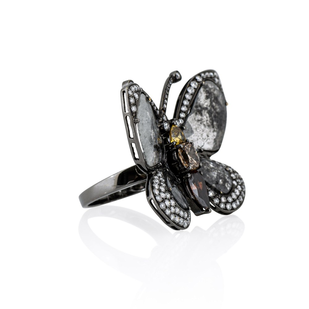White & Brown Diamond Butterfly Ring