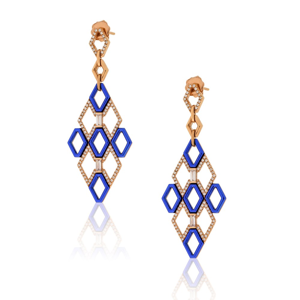 Geometric Diamond Blue Earrings