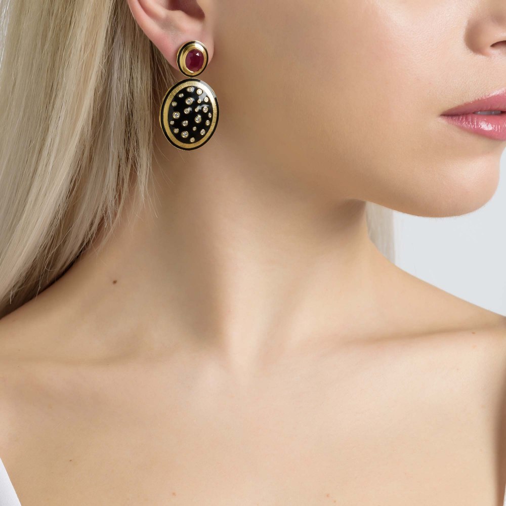 Oval Yellow Gold Ruby Earrings