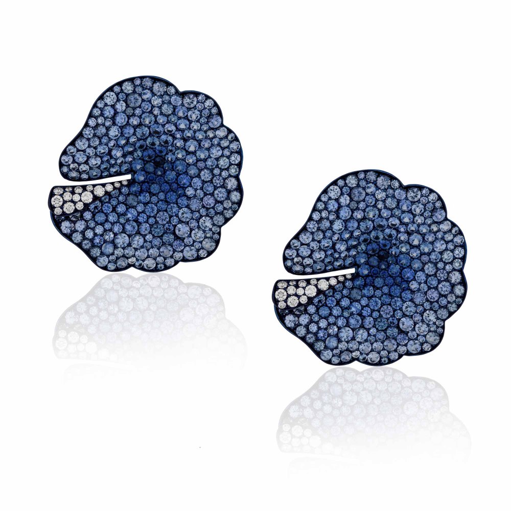 Sapphire Flower Gold Earrings