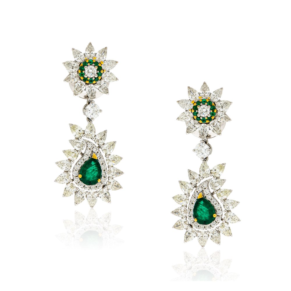 Emerald & Diamond Teardrop Earrings