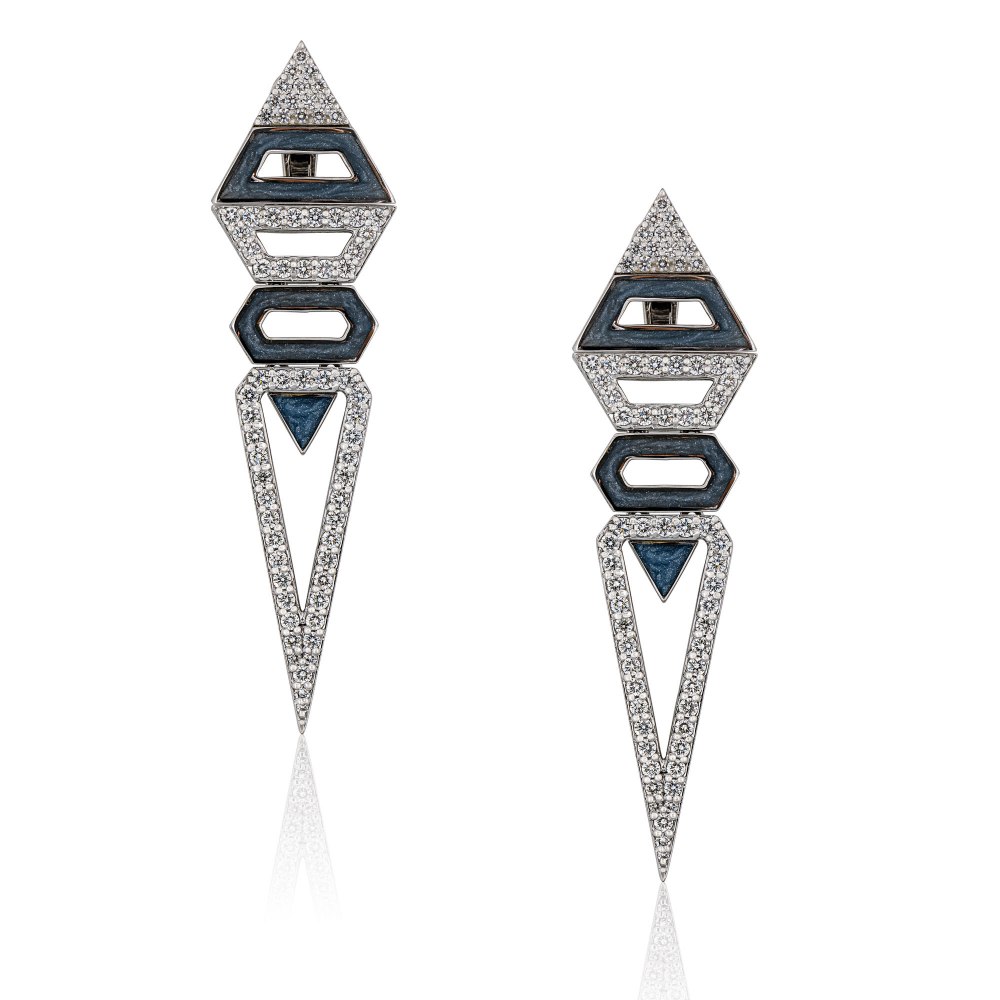 Geometrical Triangle Enamel Diamond Earrings