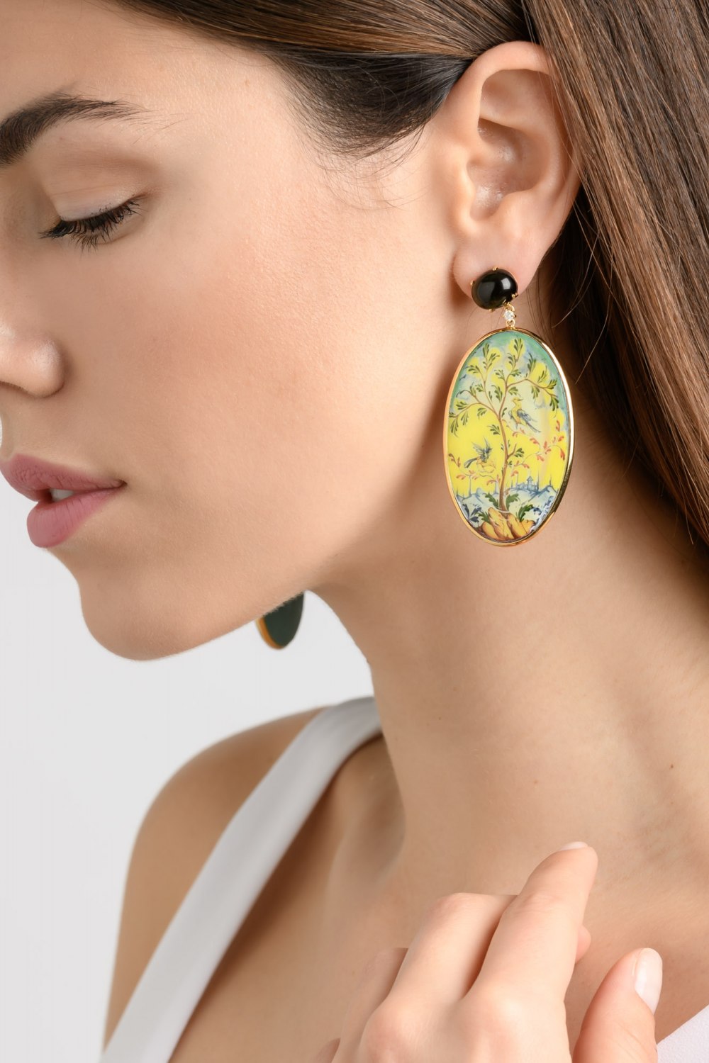 Hand-painted Tree Gold Earrings