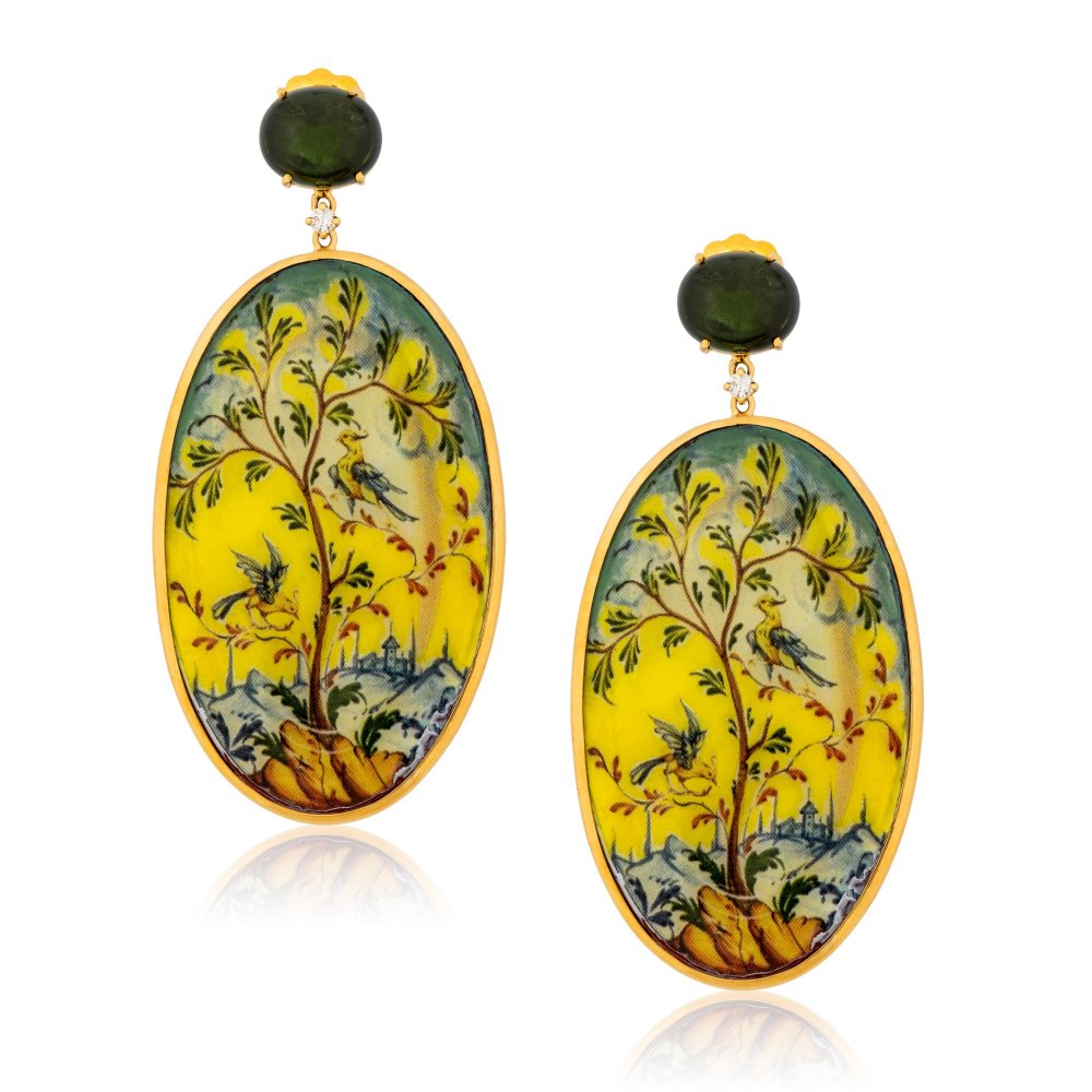 Hand-painted Tree Gold Earrings