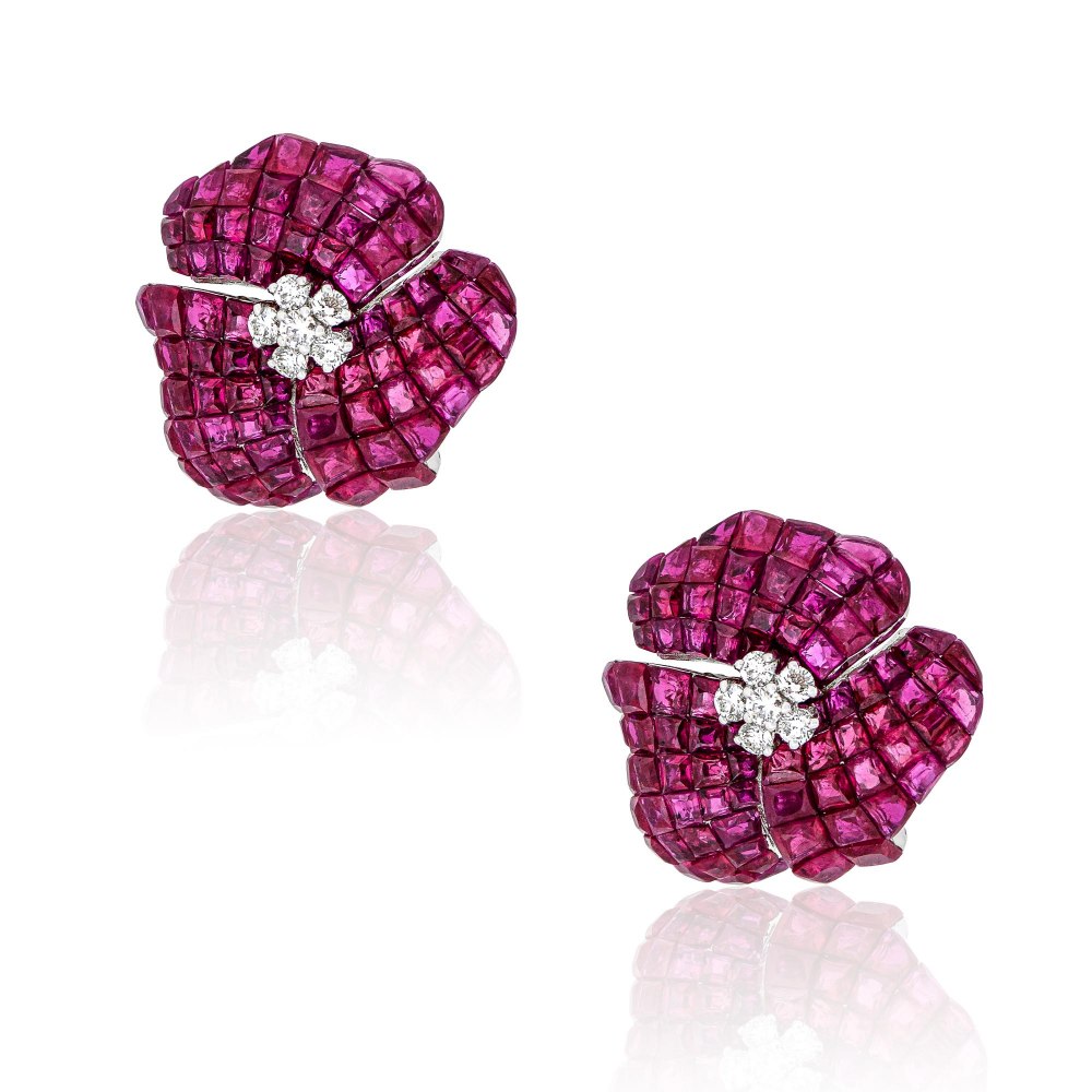 Ruby & Diamond Flower Earrings