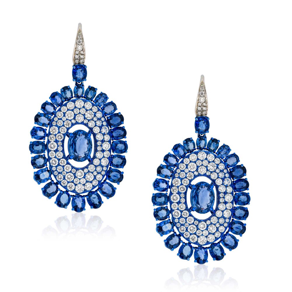 Kessaris-Sapphire Diamond Shield Earrings
