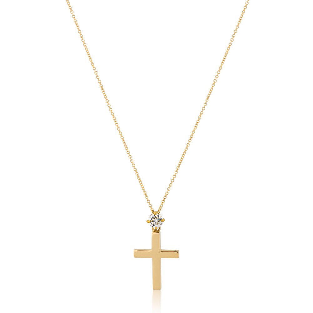 Kessaris-Yellow Gold Diamond Cross Necklace