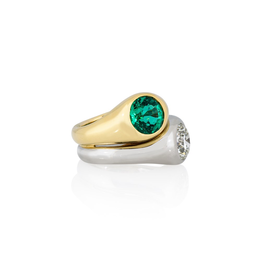 Yellow & White Gold Brilliant Diamond Emerald Ring