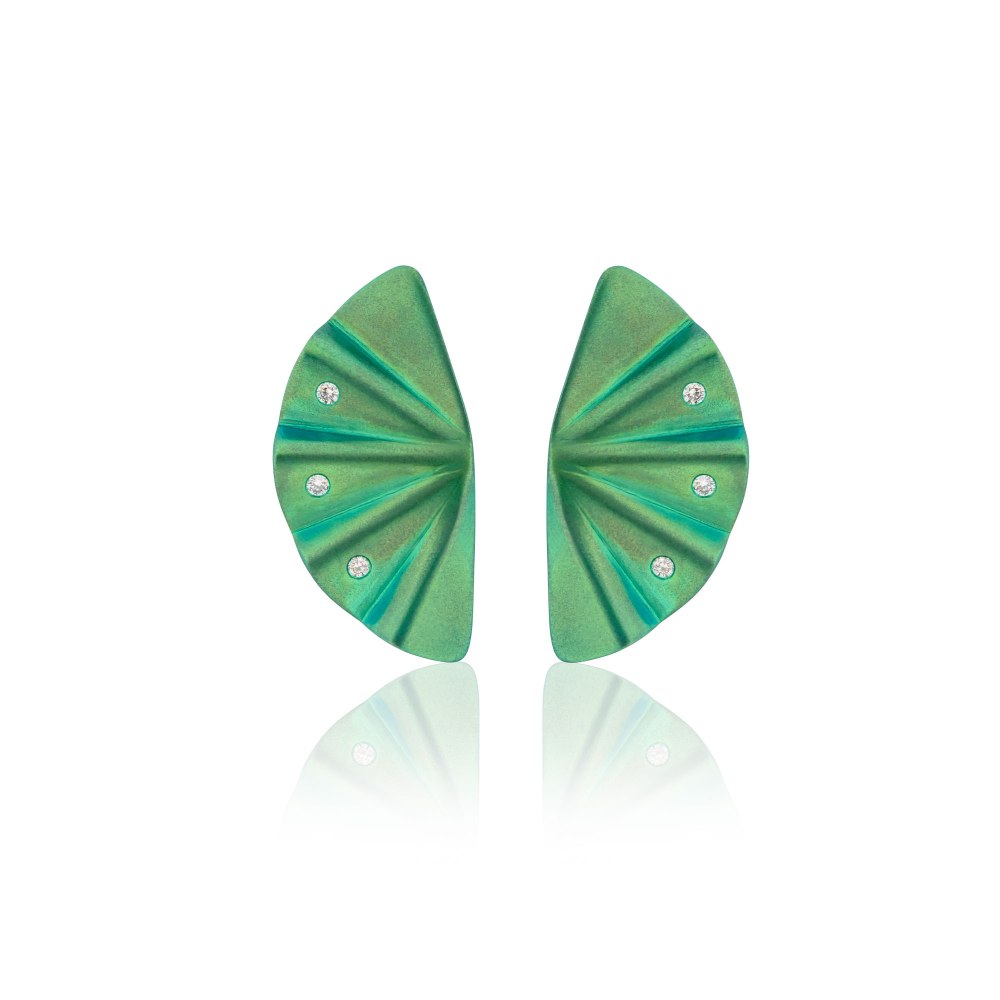 Geisha Green Titanium and Diamond Earrings Medium