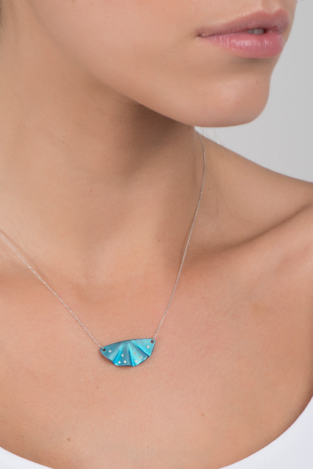 Maiko Light Blue Titanium and Diamond Necklace 