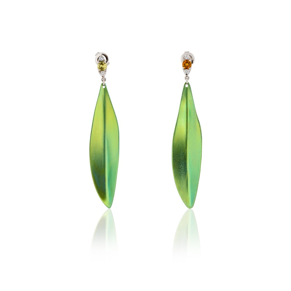 Olive Leaves Titanium Diamond Earrings