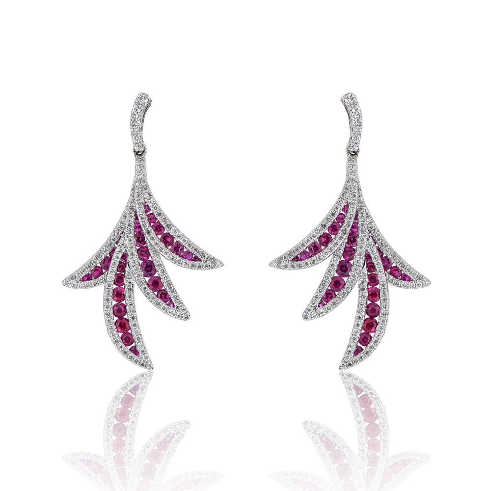Kessaris-Ruby Diamond Feathery Earrings