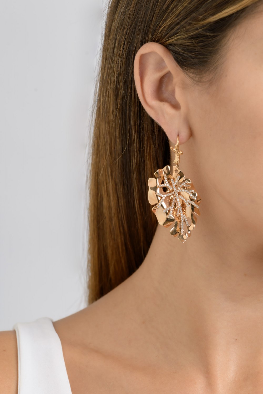 Kessaris-Gold Diamond Maple Leaf Earrings
