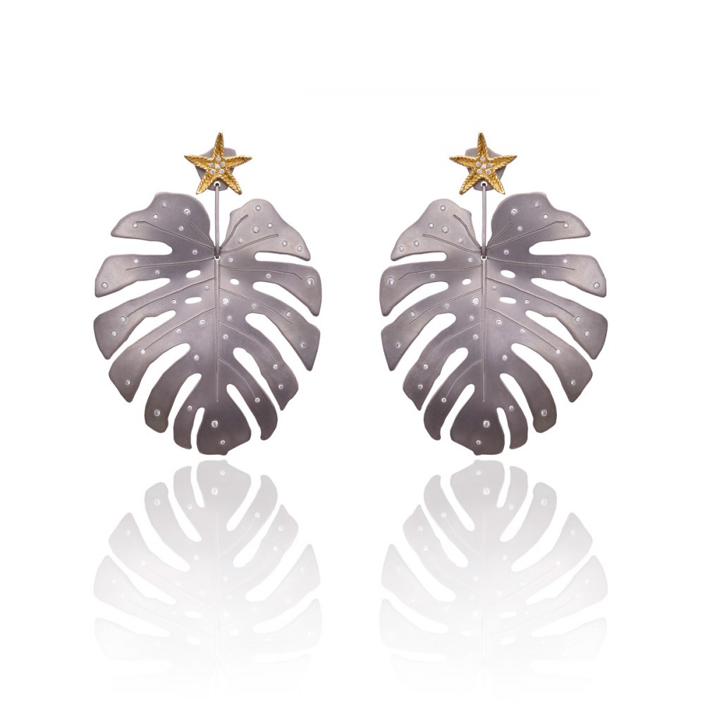 Tropicalia and Starfish Graphite Titanium Earrings