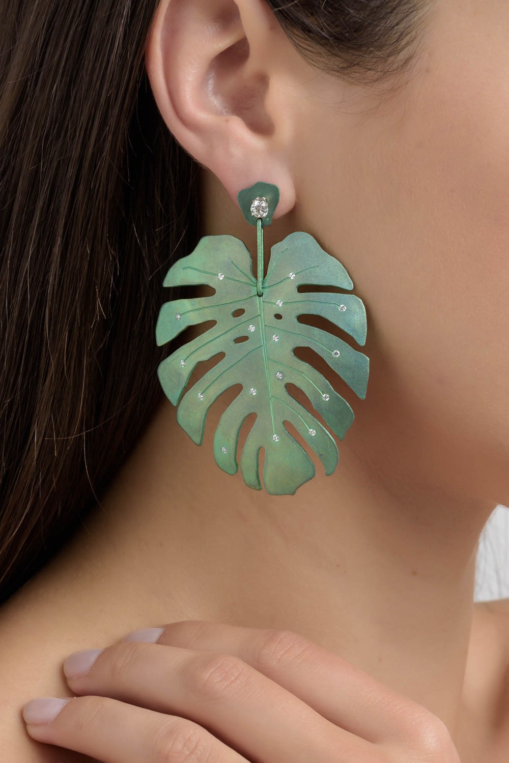 Tropicalia Green Titanium Diamond Earrings